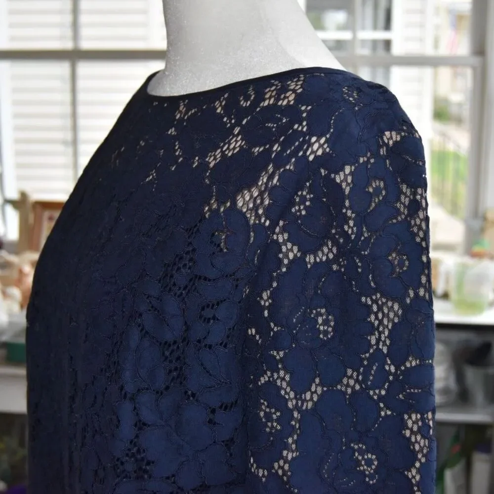 Lauren Ralph Lauren Navy Lace Dress Size 12 Blue Shift Cocktail Wedding Guest